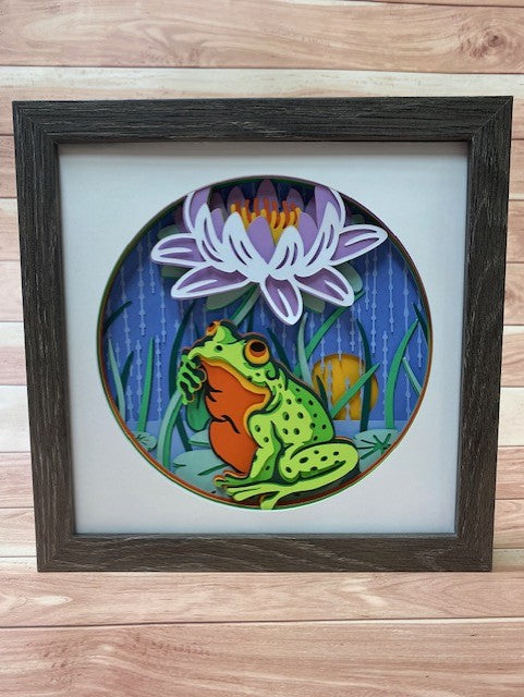 Frog with Flower Shadow Box