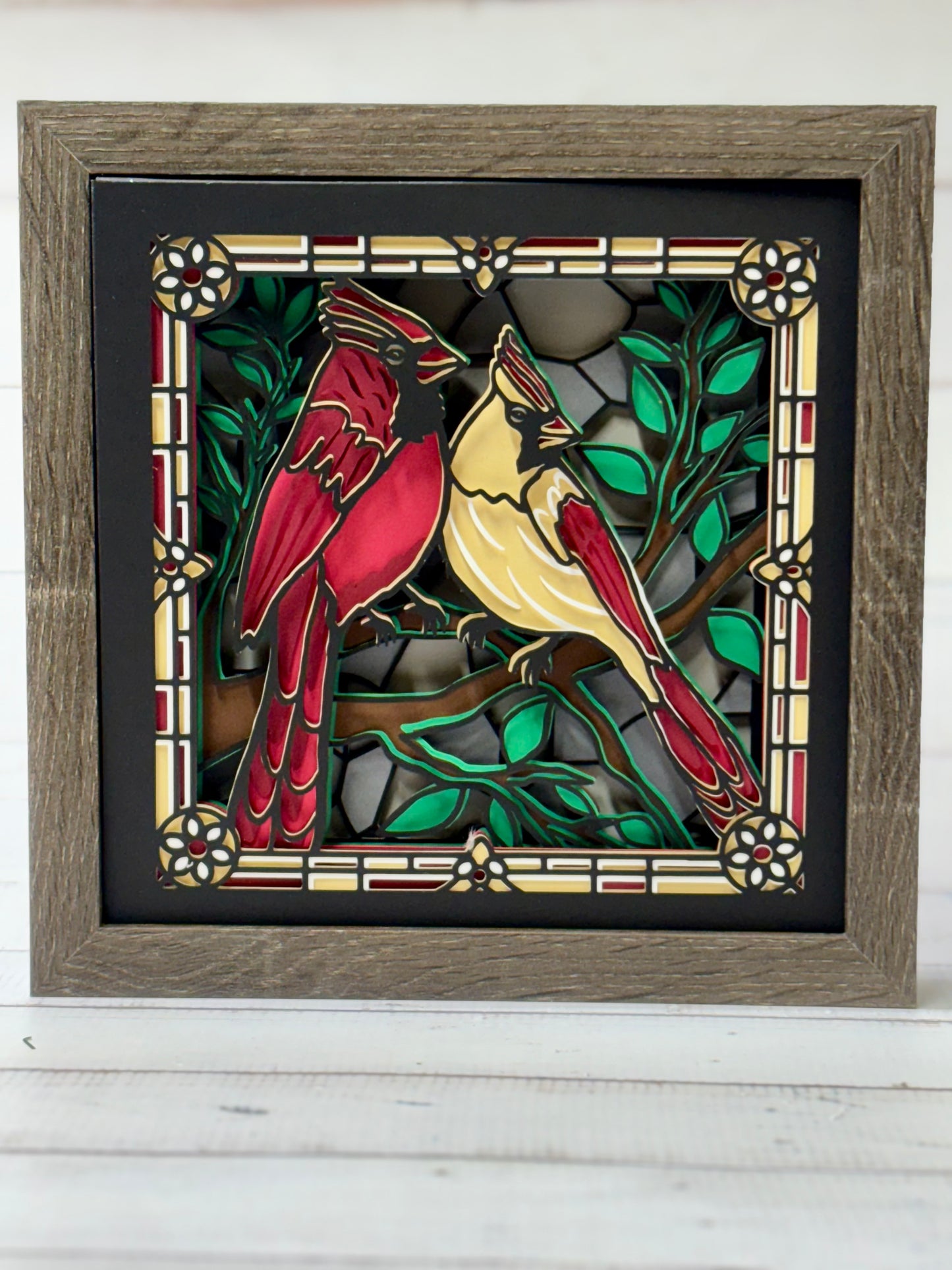 Stained Glass Cardinal Shadow Box