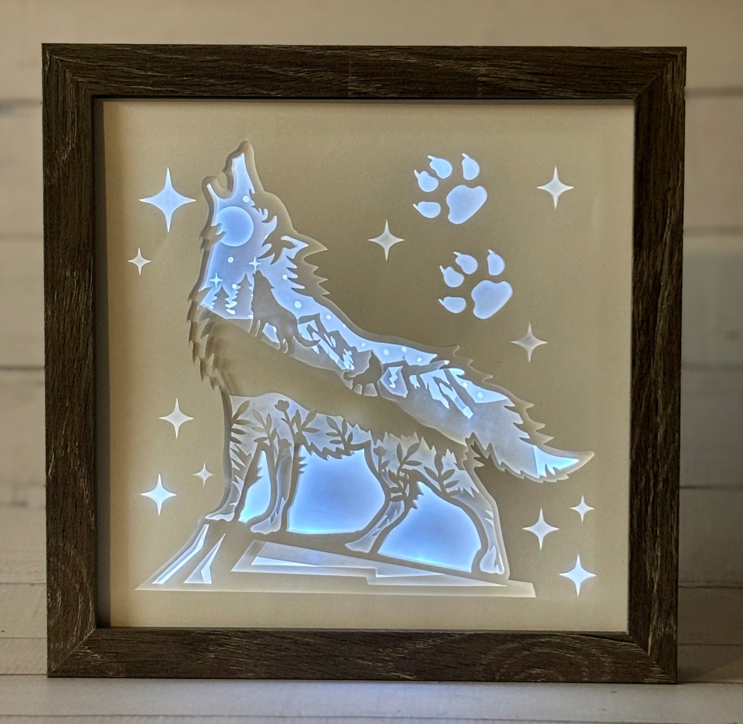 Lighted Wolf Shadow Box