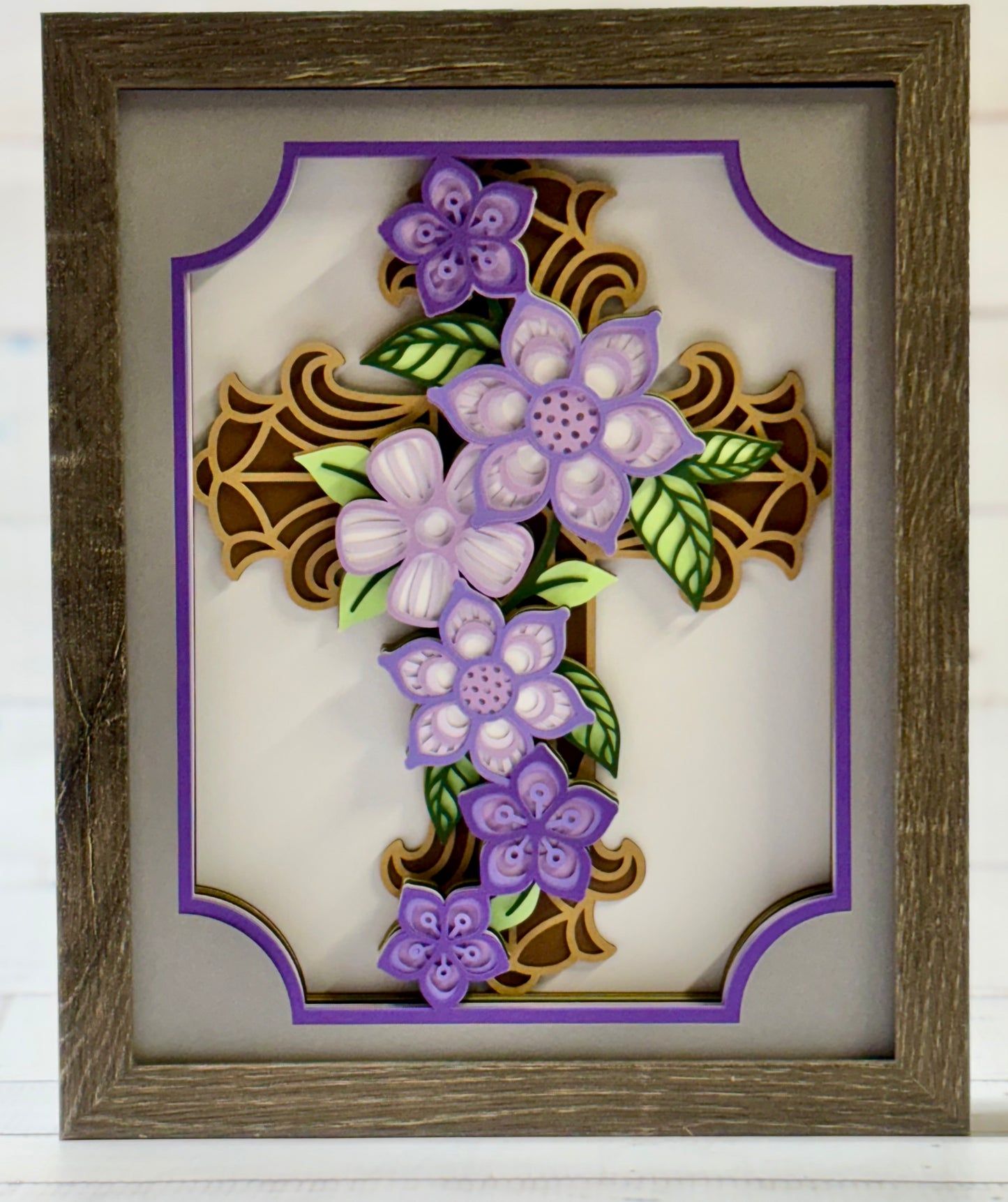 Cross with Flowers Shadow Box