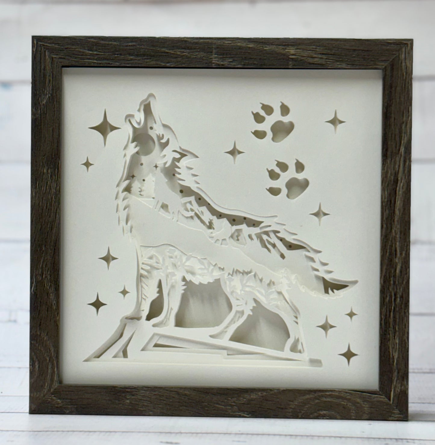 Lighted Wolf Shadow Box