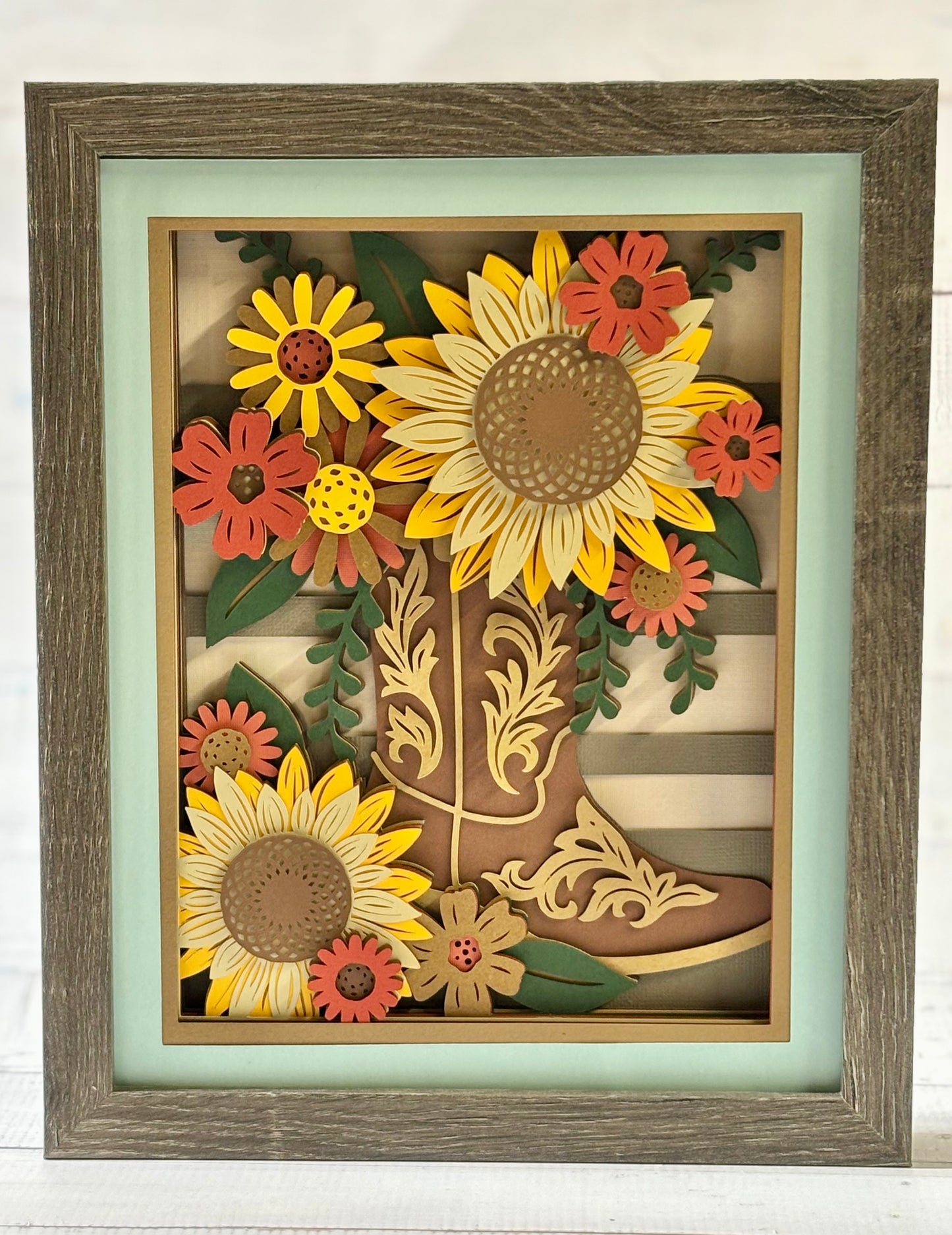 Floral Cowboy/Cowgirl Boot Shadow Box