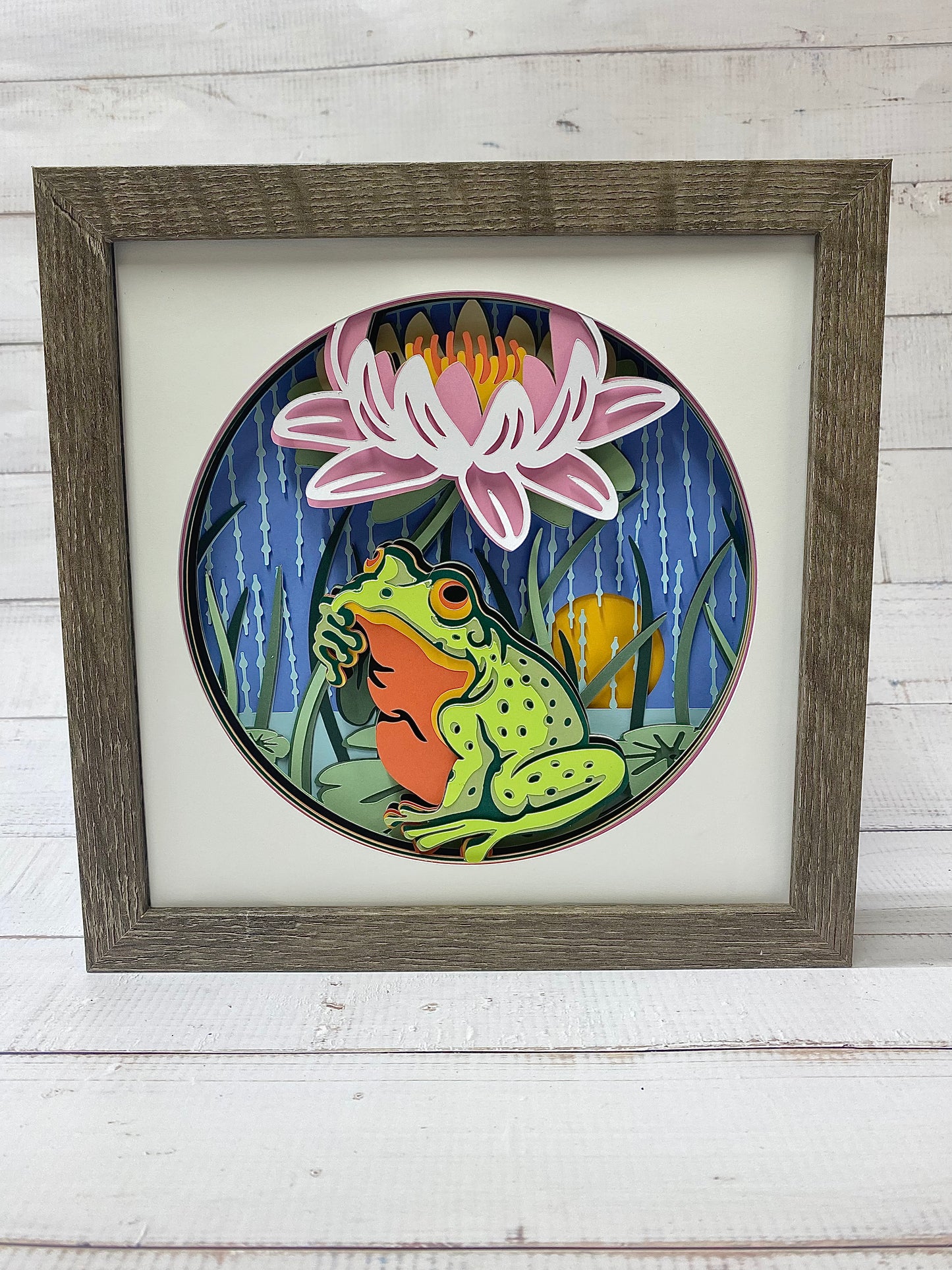 Frog with Flower Shadow Box