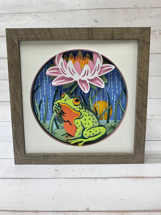 Frog with Flower Shadow Box