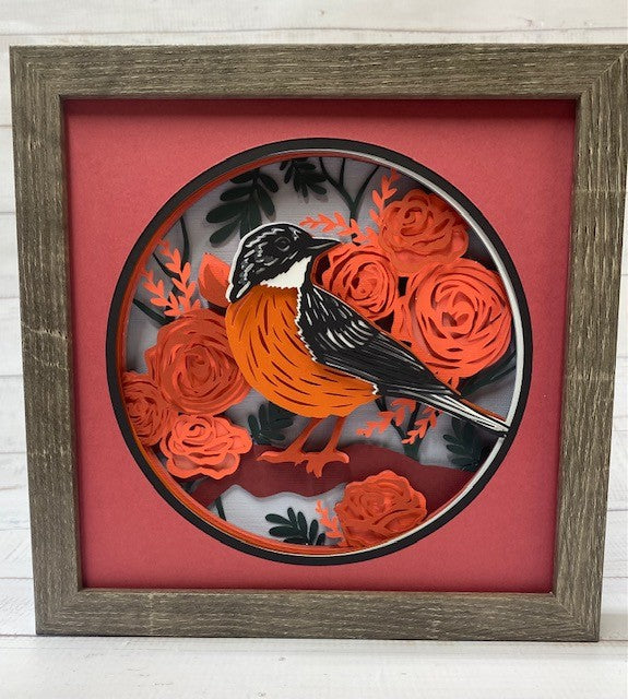 Robin with Roses Shadow Box