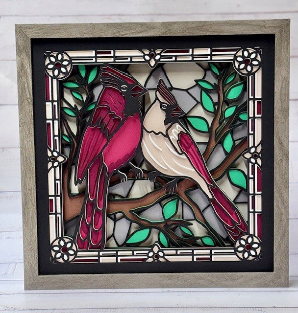 Stained Glass Cardinal Shadow Box