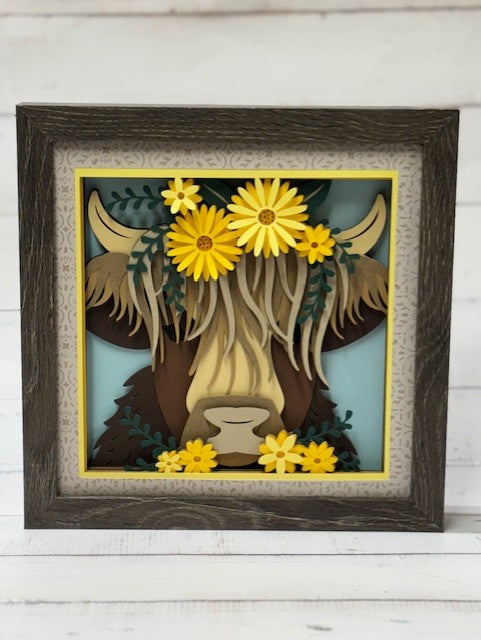 Spring Highland Cow Shadow Box