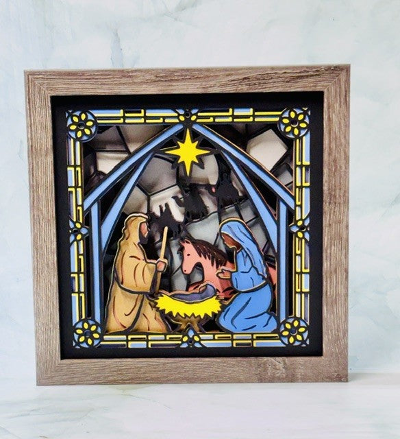 Stained Glass Nativity Shadow Box