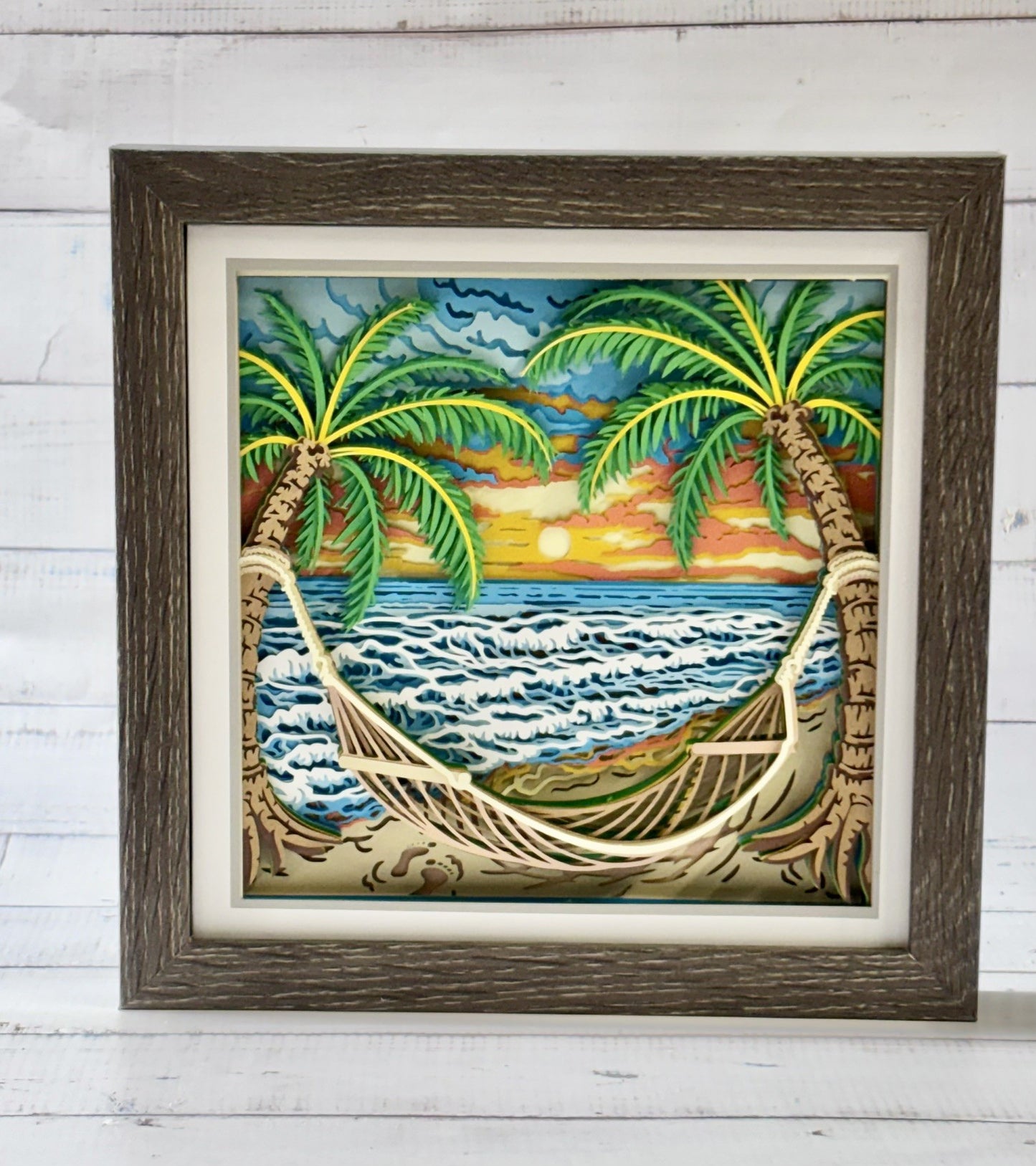 Beach with Hammocks Shadow Box