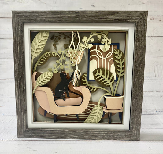 Boho Cat on Furniture Shadow Box