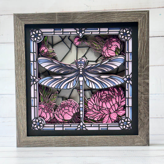 Stained Glass Dragonfly Shadow Box