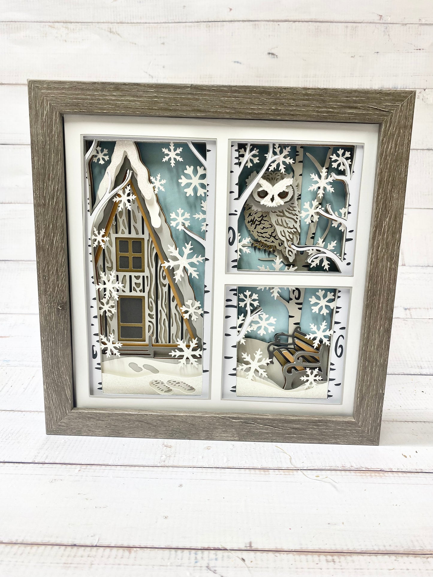 Winter Cabin Owl Shadow Box