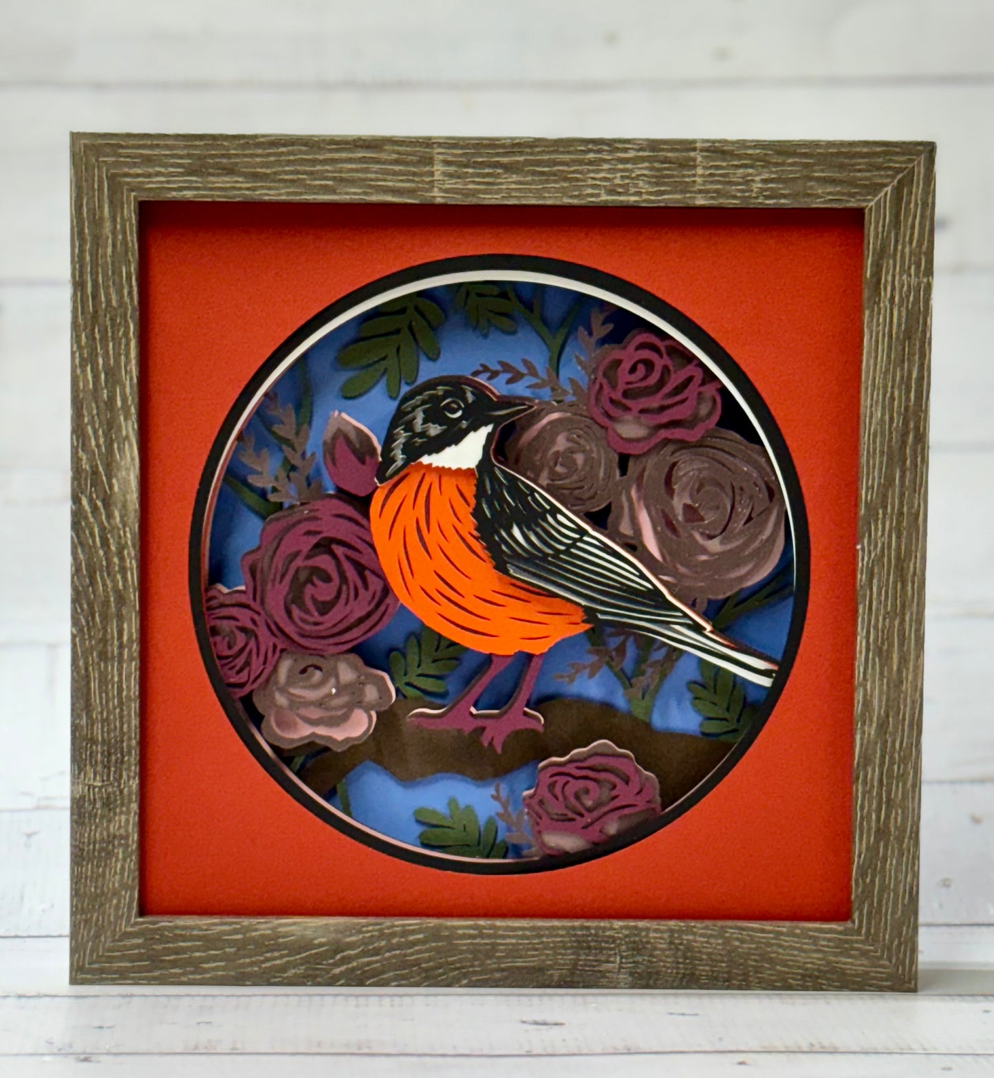 Robin with Roses Shadow Box