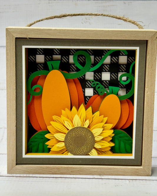 Pumpkins with Sunflower Shadow Box
