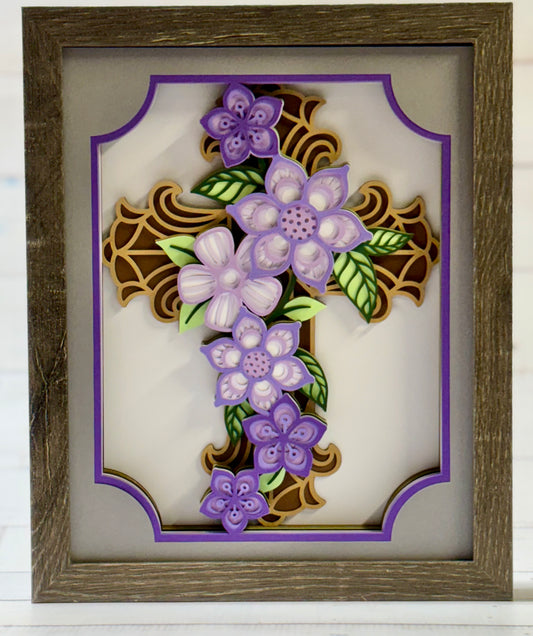 Cross with Flowers Shadow Box