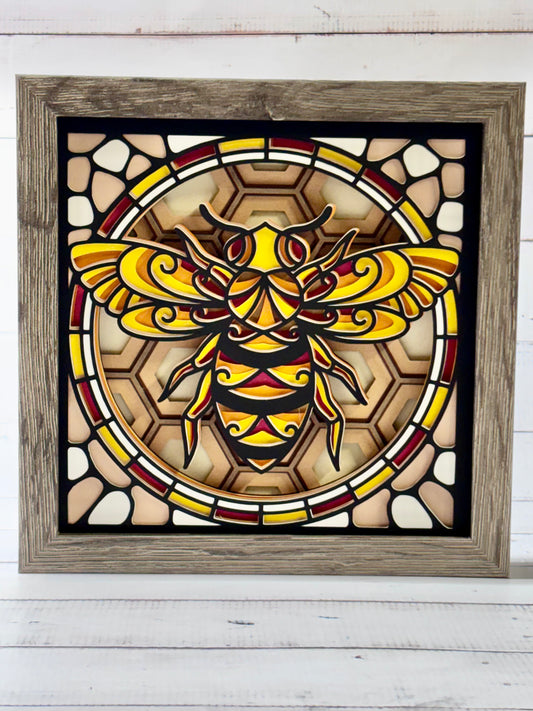 Stained Glass Bee Shadow Box