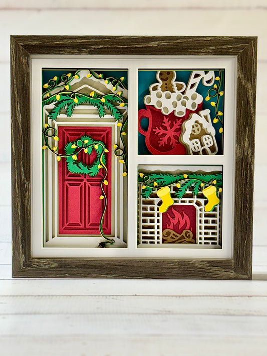 Christmas House Scene Shadow Box