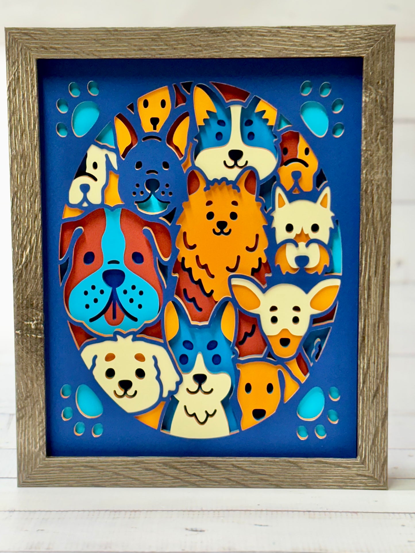 Colorful Dogs Shadow Box