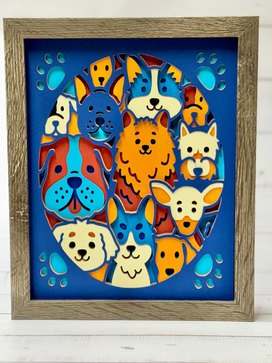 Colorful Dogs Shadow Box
