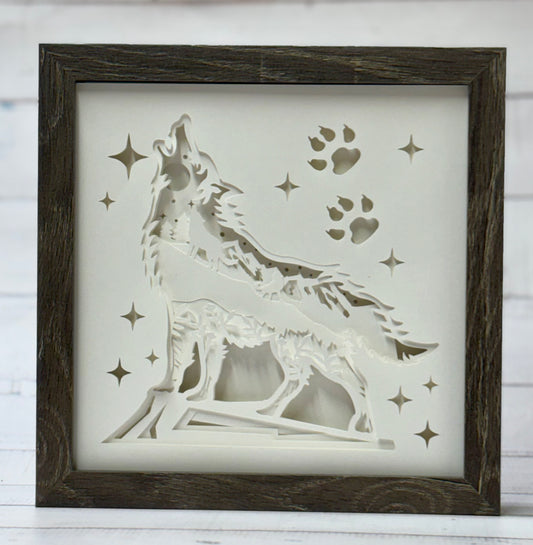 Lighted Wolf Shadow Box