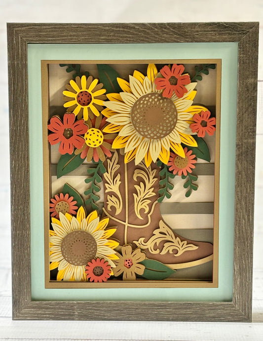 Floral Cowboy/Cowgirl Boot Shadow Box