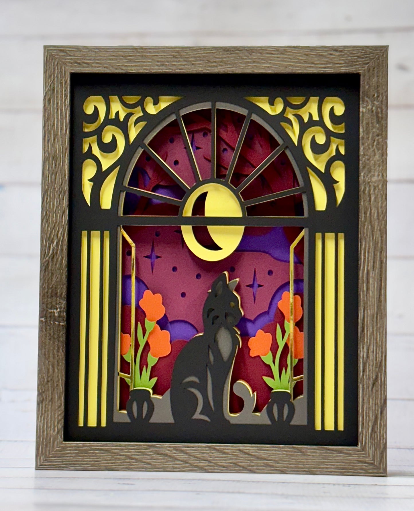 Celestial Cat in Window Shadow Box