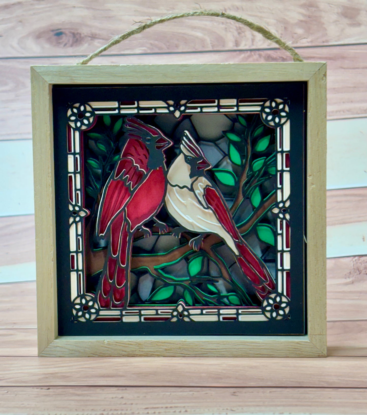 Stained Glass Cardinal Shadow Box