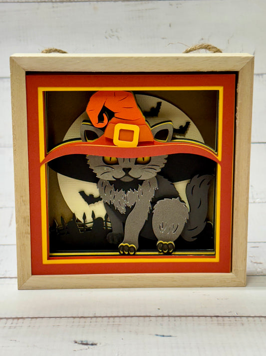 Halloween Witch Cat Shadow Box