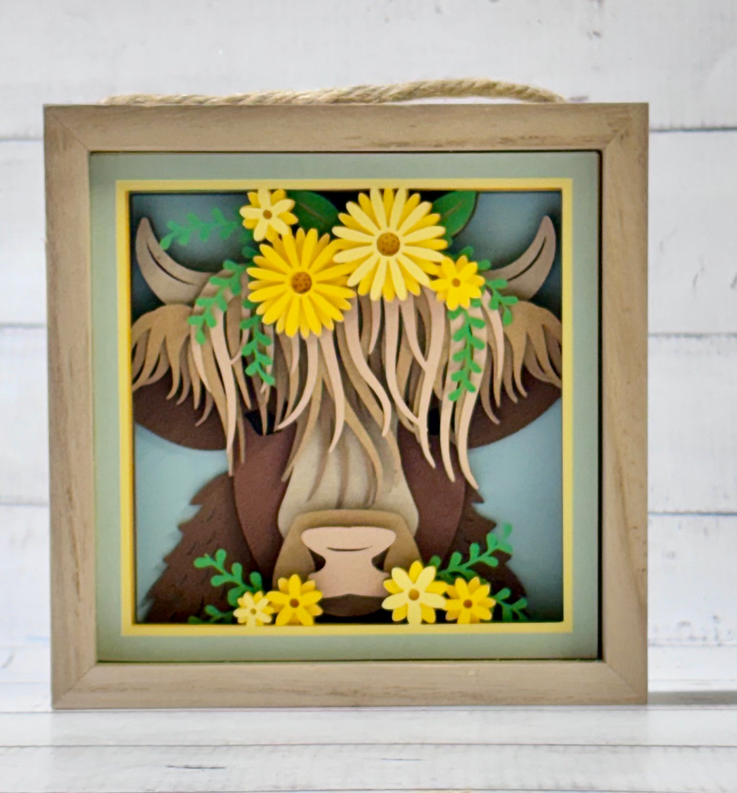 Spring Highland Cow Shadow Box