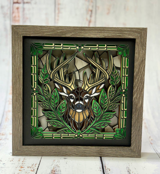 Buck Stained Glass Shadow Box