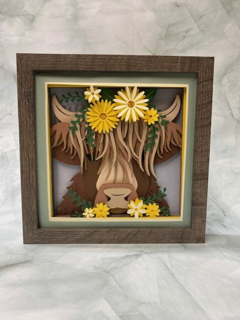 Spring Highland Cow Shadow Box