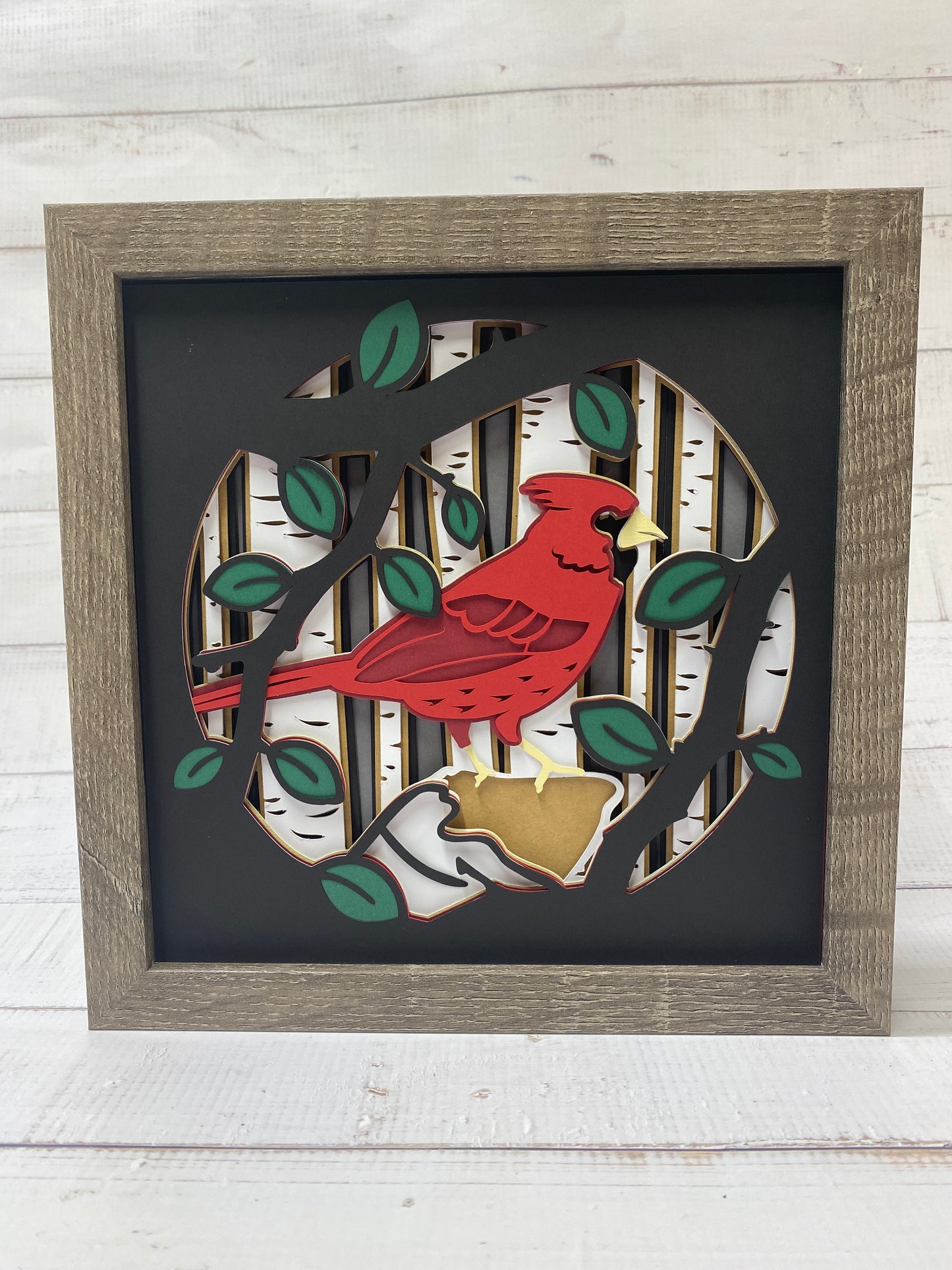 Cardinal in a Birch Tree Shadow Box