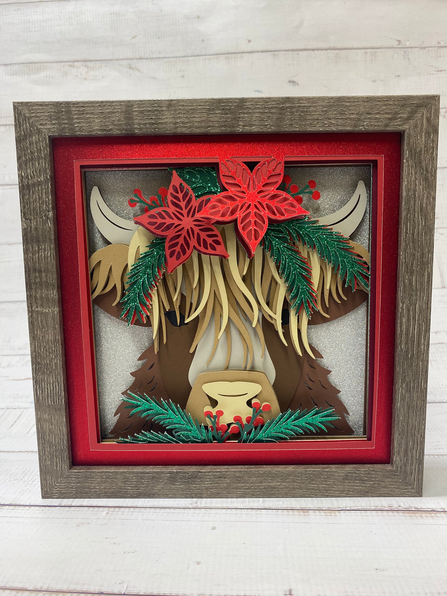 Christmas Highland Cow Shadow Box