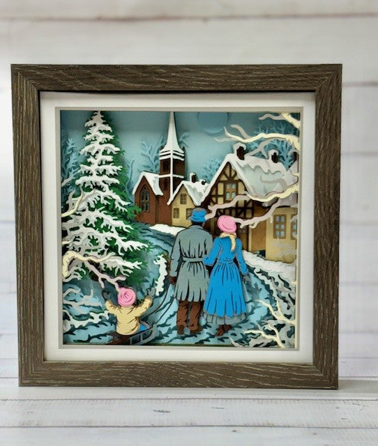 Winter Village with People Shadow Box