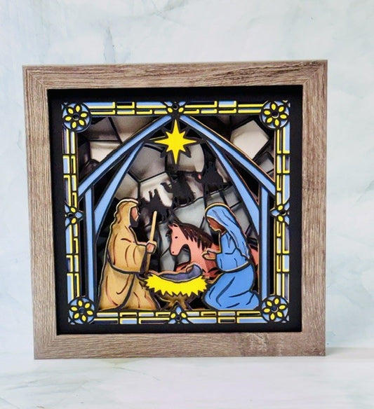 Stained Glass Nativity Shadow Box