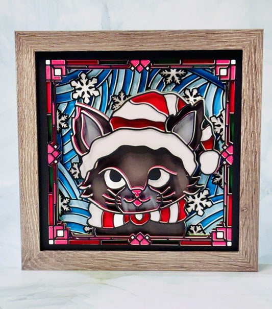 Stained Glass Kitty Shadow Box